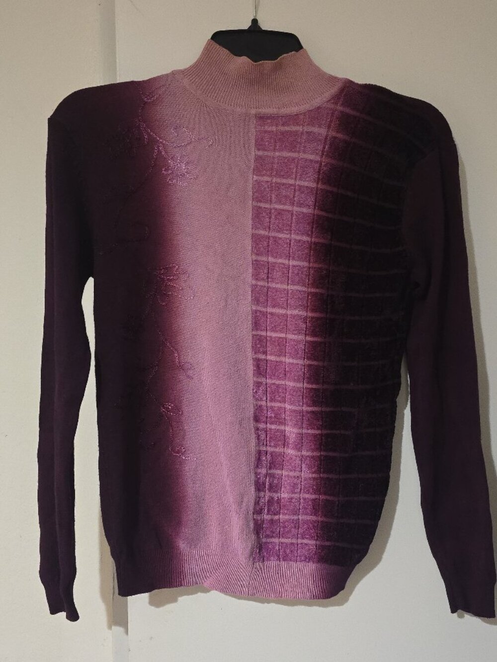 Vintage RICCI Purple Ombre Mock Neck Sweater Whimsigoth Grandmacore Floral M
